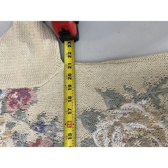 Vtg Hand Knit Chunky Ramie Floral Embroidery Grandma Garden Cottagecore Sweater - Picture 10 of 11